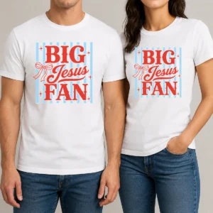 Top Big Jesus Fan Retro Striped t shirt featuring bold retro stripes and comfortable fit