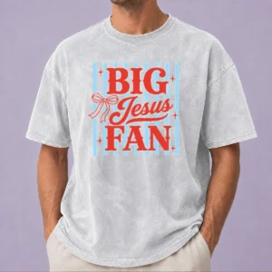 Top Big Jesus Fan Retro Striped Washed T-Shirt