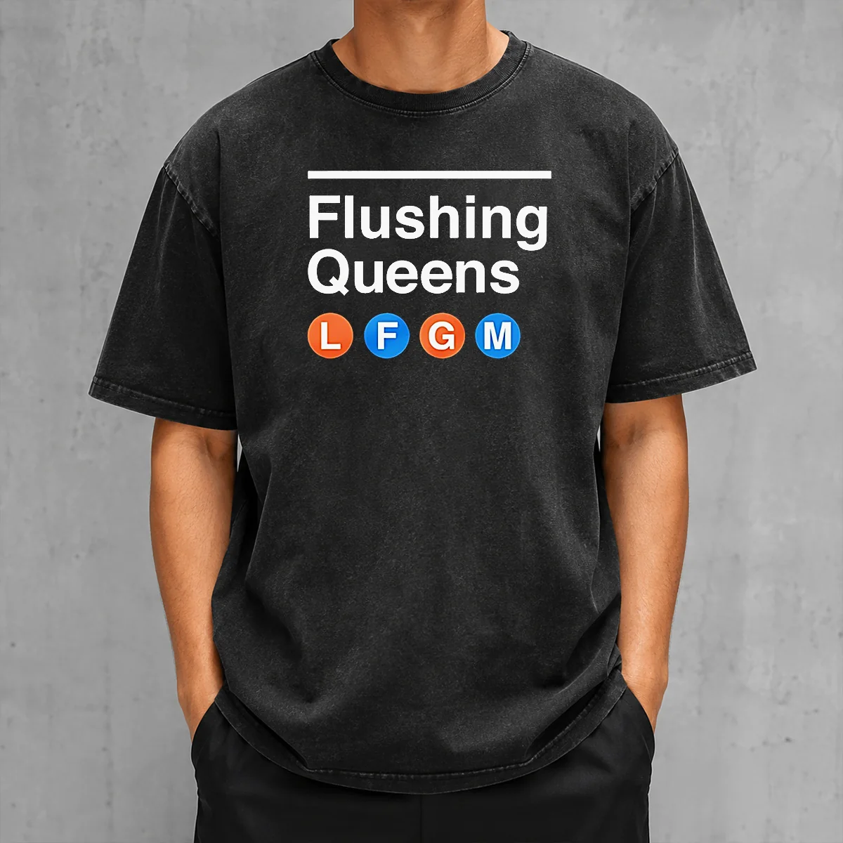 Top Flushing Queens L F G M New York Mets Baseball washed t shirt in soft cotton fabric