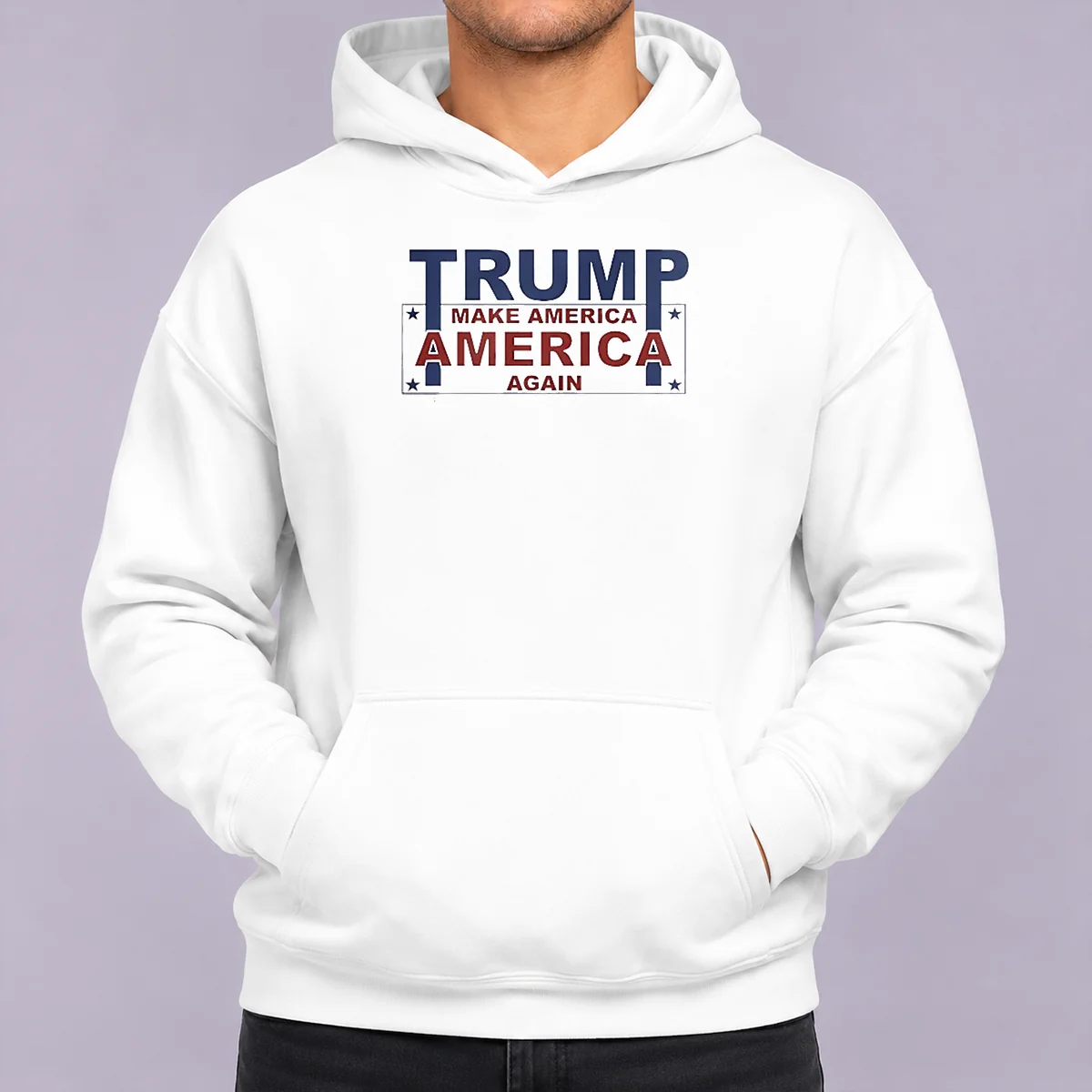Top President US Make America Great Again Hoodie in red with front pocket and drawstring hood
