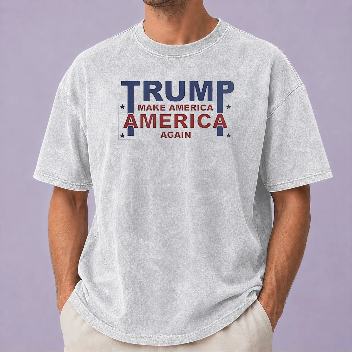 Top President US Make America Great Again washed t shirt in faded red with bold white lettering