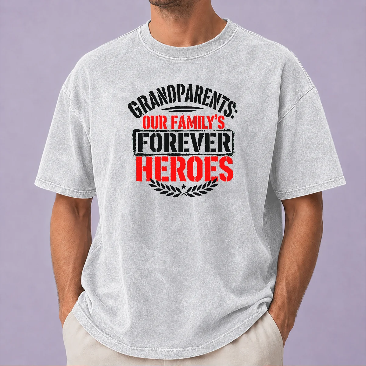 Top Pretty Grandparents Day Forever Heroes Stencil Washed T-Shirt