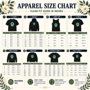Size chart for Top Without Your Head Coffee Regular Or Decapitated Skeleton showing measurements in inches and cm